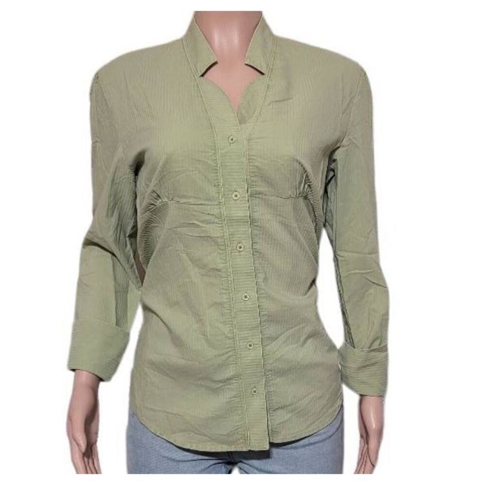 Pulp womens long sleeve lettuce mandarin collar button front shirt M